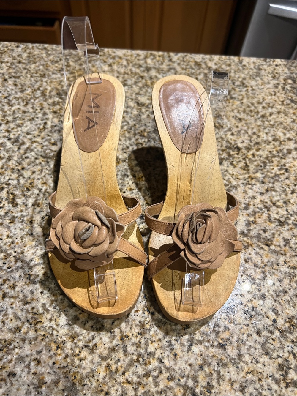 MIA Vintage Tan Floral Slide Sandals
